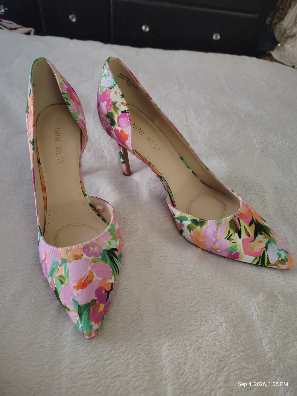 Nine West Pink Floral Pointed-Toe Heels with Multicolor Blooms